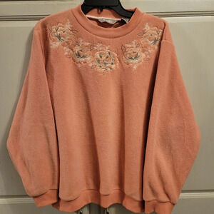 Vintage TanJay Peachy Pink Fleece Embroidered Sweater